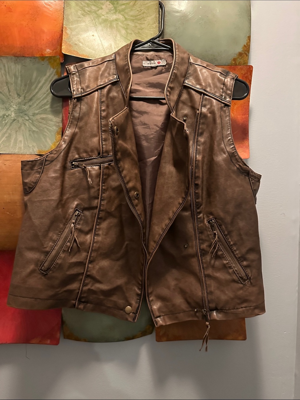 Women’s Brown Faux Leather Moto Vest - Casual Layering